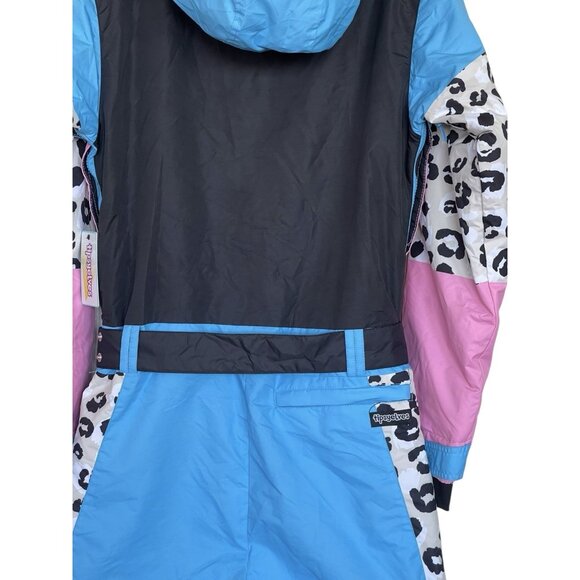 Tipsy Elves Ski Snow Suit Womens Size Small S Snow Leopard Pink Blue Faux Fur - Picture 7 of 10